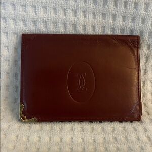 Cartier Burgundy Leather Card Holder with Gold Corner